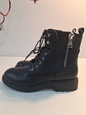 Yolanda Zula Black Lace-Up Combat Boots with Side Zip Wm Sz 38/8